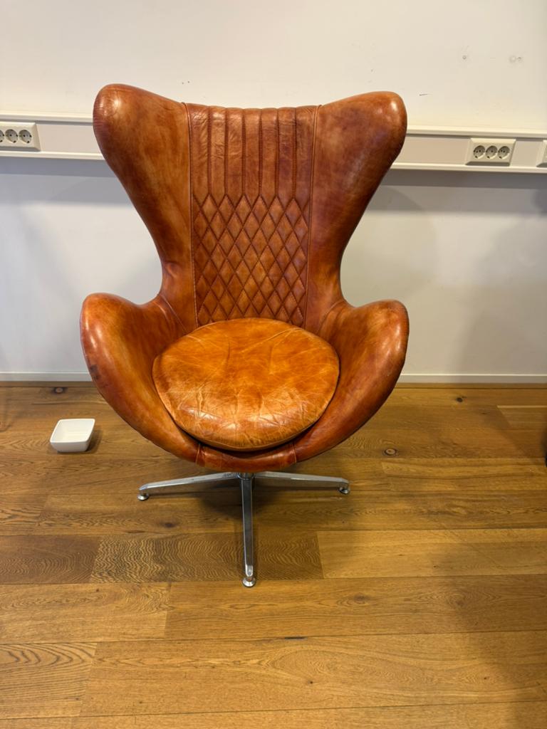 Leren Egg Chair - Vintage Stijl, Huis en Inrichting, Fauteuils, Ophalen, Gebruikt, Leer, 75 tot 100 cm