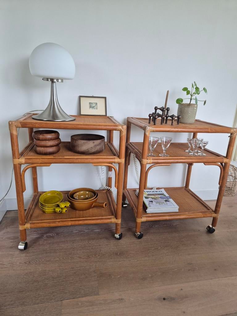 Vintage bamboe met rotan kastjes jaren 60, Ophalen, Gebruikt, 25 tot 50 cm, 50 tot 100 cm