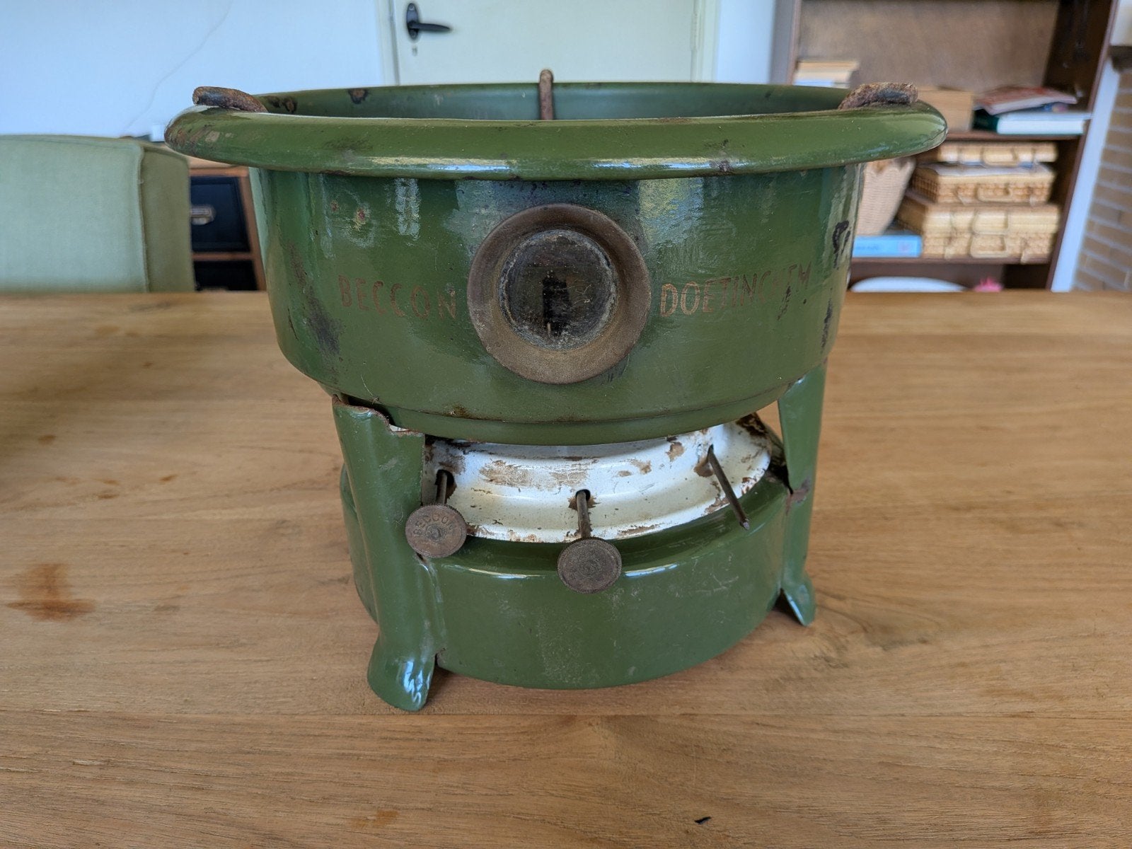 Vintage Petroleum Kooktoestel - Groen Emaille, Antiek en Kunst, Ophalen