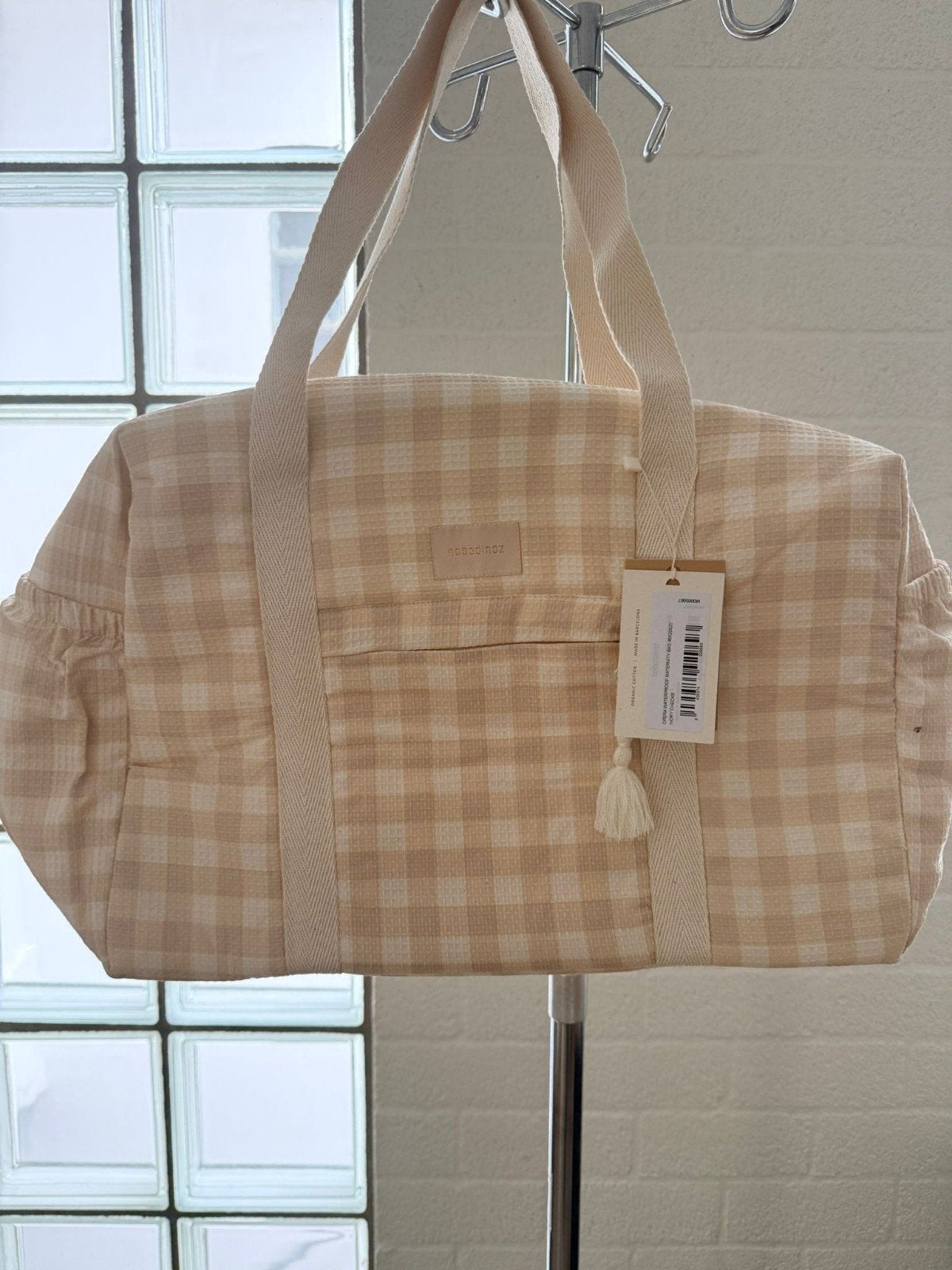 Nobodinoz Luiertas Ivory Checks - Waterproof & Ruim, Ophalen of Verzenden, Nieuw, Schoudertas