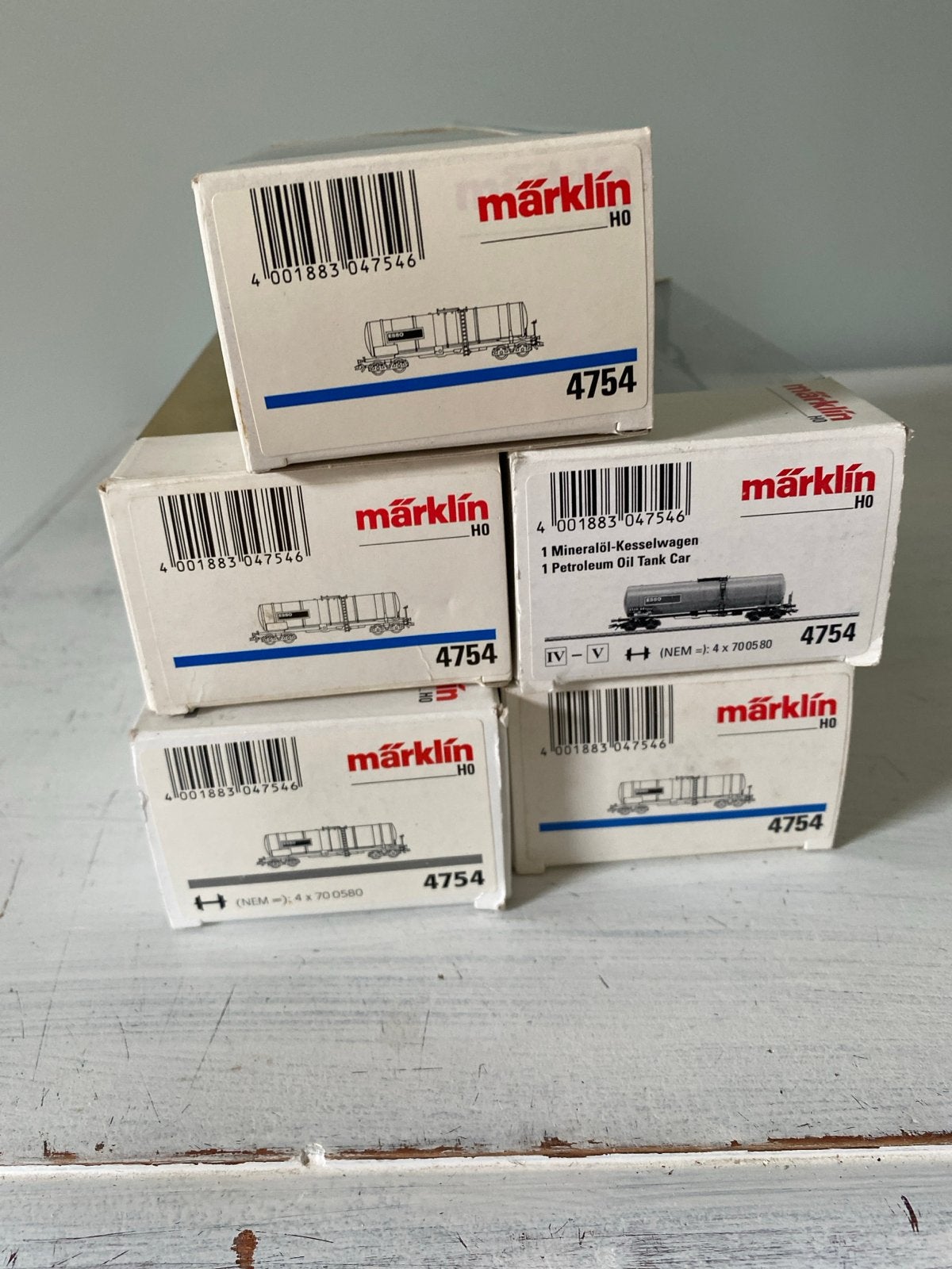 Märklin H0 4754 Esso Minerale Olie Ketelwagens (5 stuks), Wisselstroom, Wagon, Ophalen of Verzenden, Zo goed als nieuw