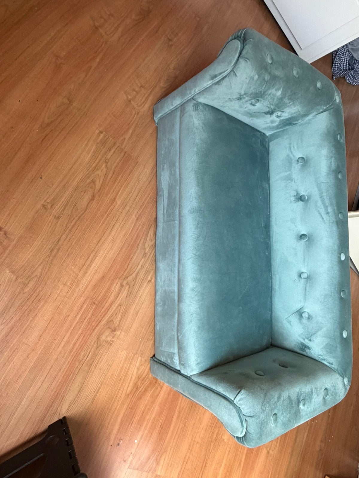 Kids blauw bankje velvet, Huis en Inrichting, Banken | Voetenbanken en Poefen, Ophalen, Zo goed als nieuw, Rechthoekig, Minder dan 50 cm