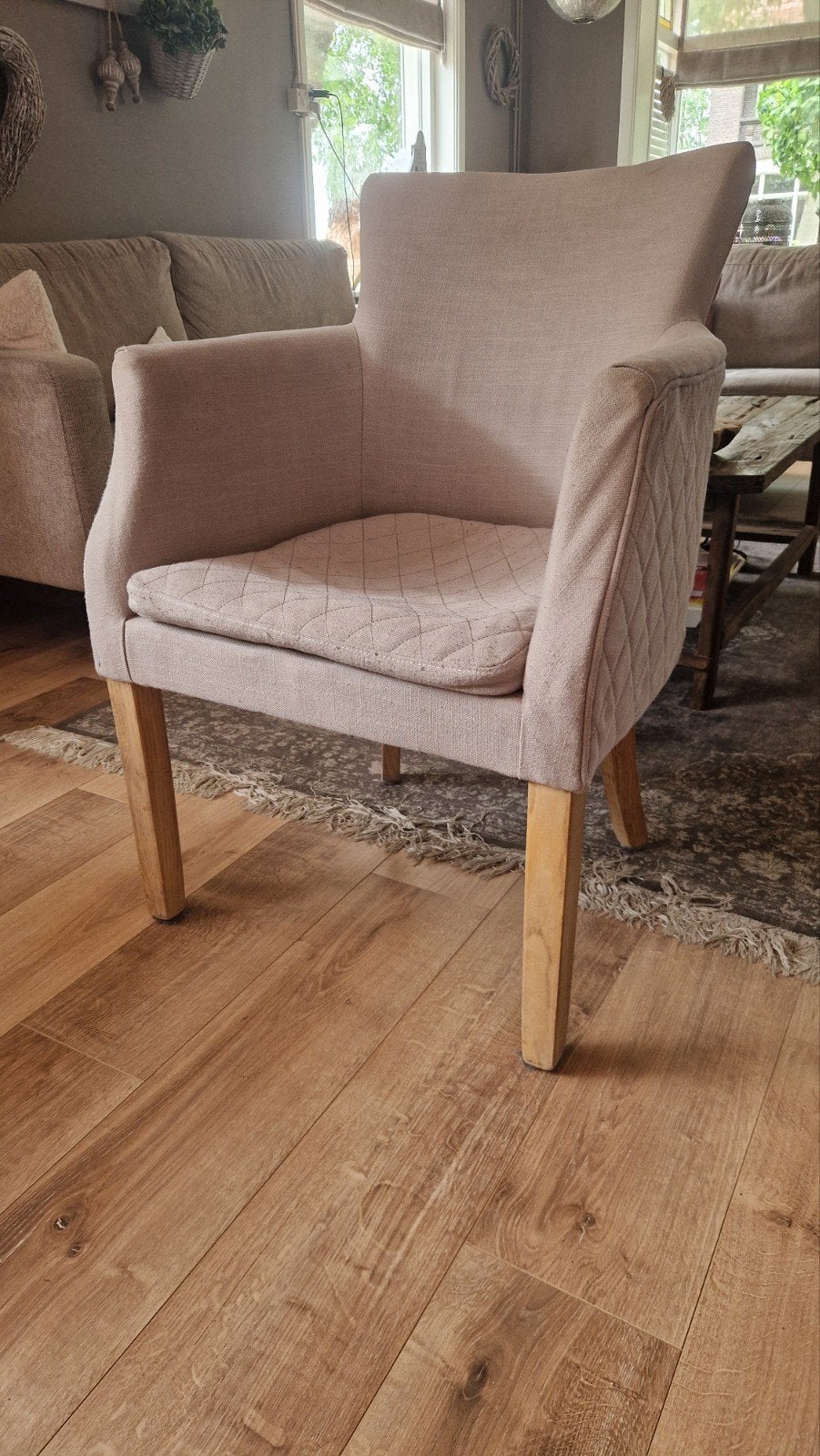 Comfortabele stoffen fauteuils (4 stuks) - Lichtroze/beige, Huis en Inrichting, Stoelen, Ophalen, Modern, Comfortabel, Gebruikt