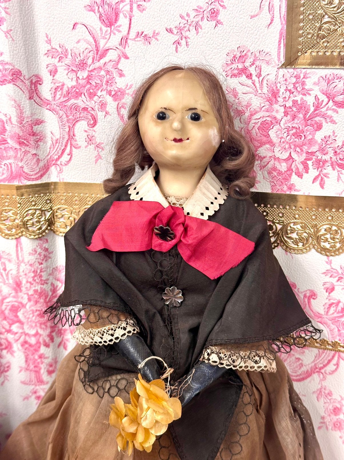 Vroege antieke Engelse wax over papier mache pop, 1830, Antiek en Kunst, Ophalen of Verzenden