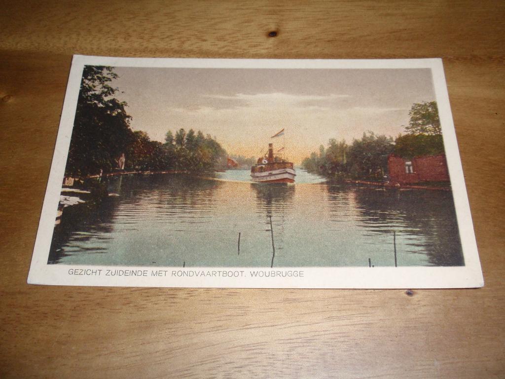 Woubrugge Zuideinde met Rondvaartboot Schip, Verzenden, 1920 tot 1940, Gelopen, Zuid-Holland
