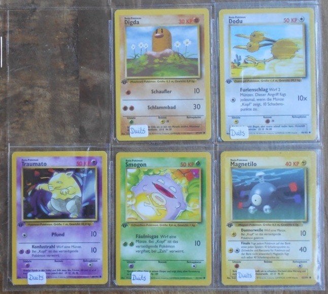 DUITSE Pokémon Kaarten: Base Set = KP = 1ste Editie = 1 koop, Ophalen of Verzenden, Zo goed als nieuw, Meerdere kaarten