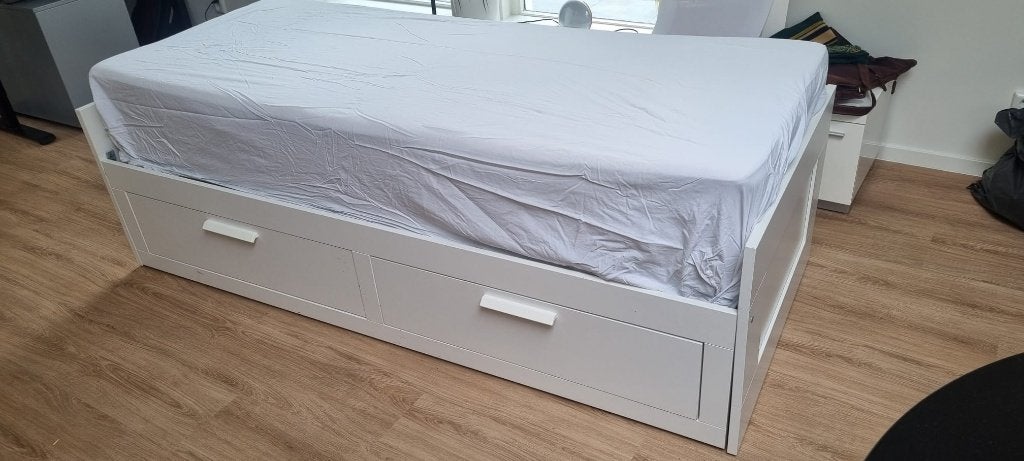 Ikea Brimnes uitschuifbaar bed met lades, Ophalen, Gebruikt, Eenpersoons, Wit