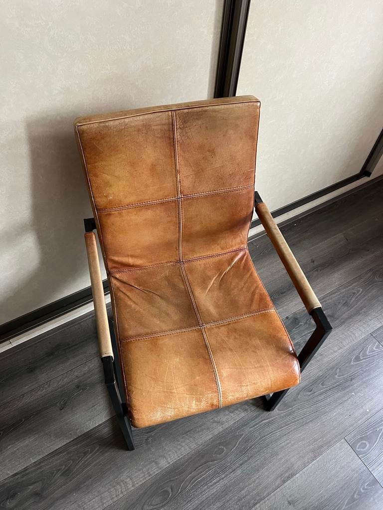 Leren eetkamerstoel - Cognac kleur, Huis en Inrichting, Stoelen, Ophalen, Gebruikt, Bruin, Leer
