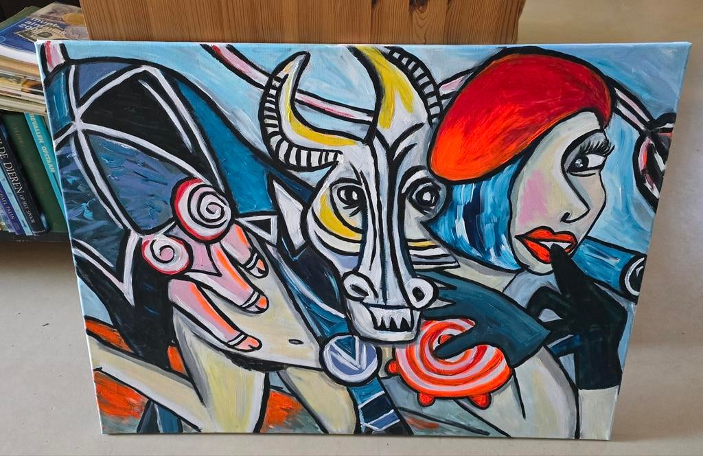 Picasso Pop Art Schilderij 80x60cm, Antiek en Kunst, Kunst | Schilderijen | Modern, Ophalen of Verzenden