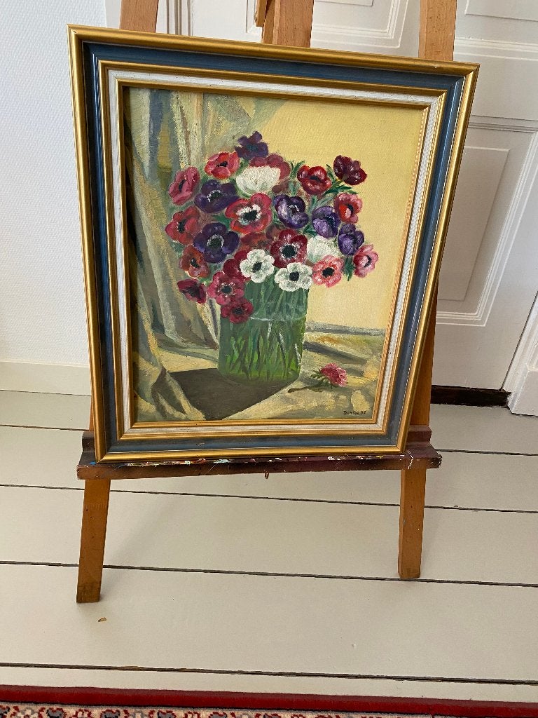 Schilderij ranonkels in vaas, Antiek en Kunst, Curiosa en Brocante, Ophalen of Verzenden