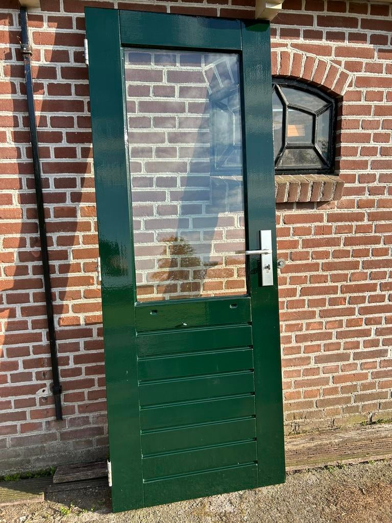 Hardhouten achterdeur 78 x207cm., Doe-het-zelf en Verbouw, Deuren en Horren, Ophalen, Minder dan 80 cm, 200 tot 215 cm, Glas