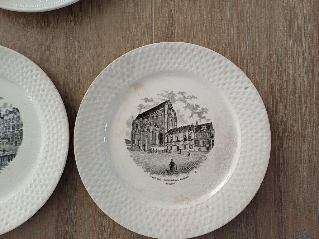5 oude bordjes met stadsgezichten o.a. r'dam en dordrecht, Antiek en Kunst, Curiosa en Brocante, Ophalen of Verzenden