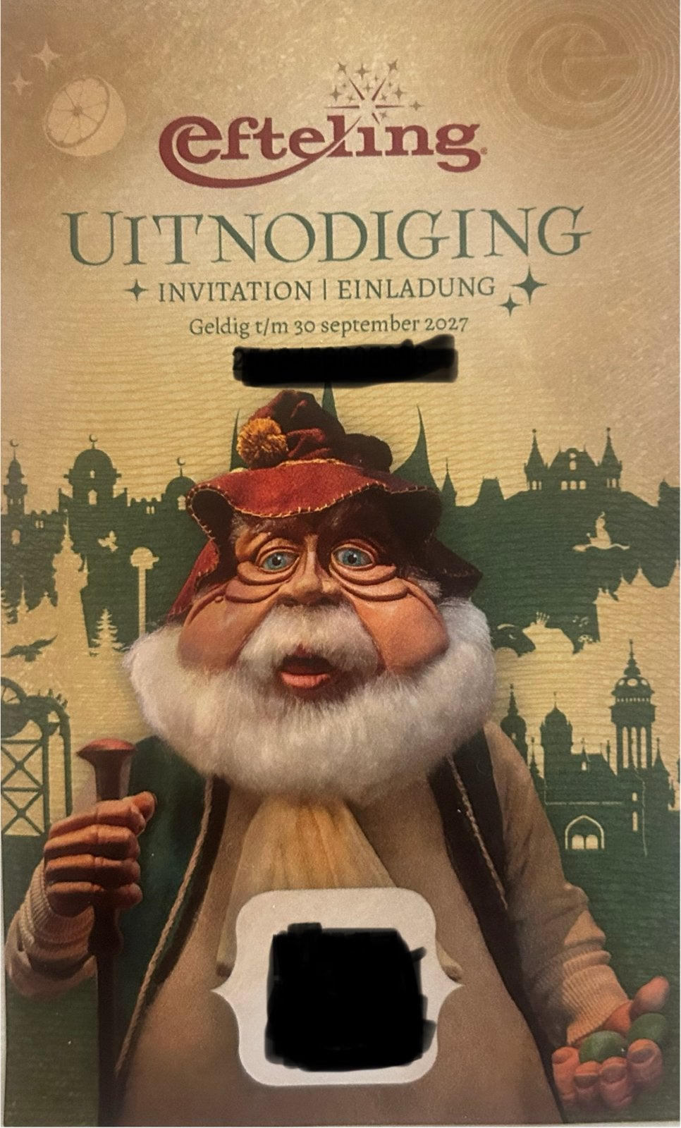 Efteling Uitnodiging - Geldig t/m 30 september  2027, Verzamelen, Efteling, Nieuw, Overige typen, Ophalen of Verzenden