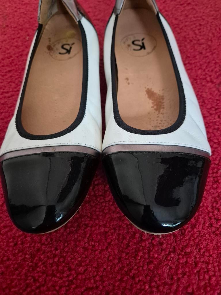Ballerina's van SI, zwart-wit leer, maat 38, Zwart, Zo goed als nieuw, SI, Ballerina's