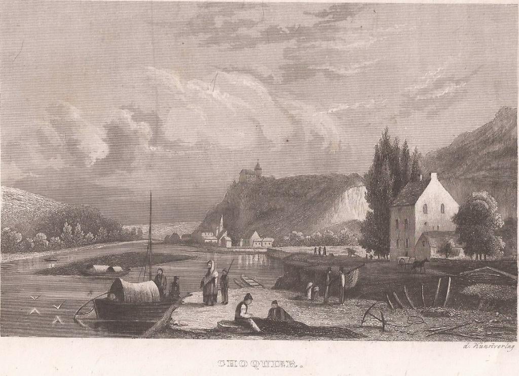 Gezicht op Chokier - Choquier aan de Maas ca. 1830 Staalgrav, Antiek en Kunst, Kunst | Etsen en Gravures, Origineel, 1800 - 1899