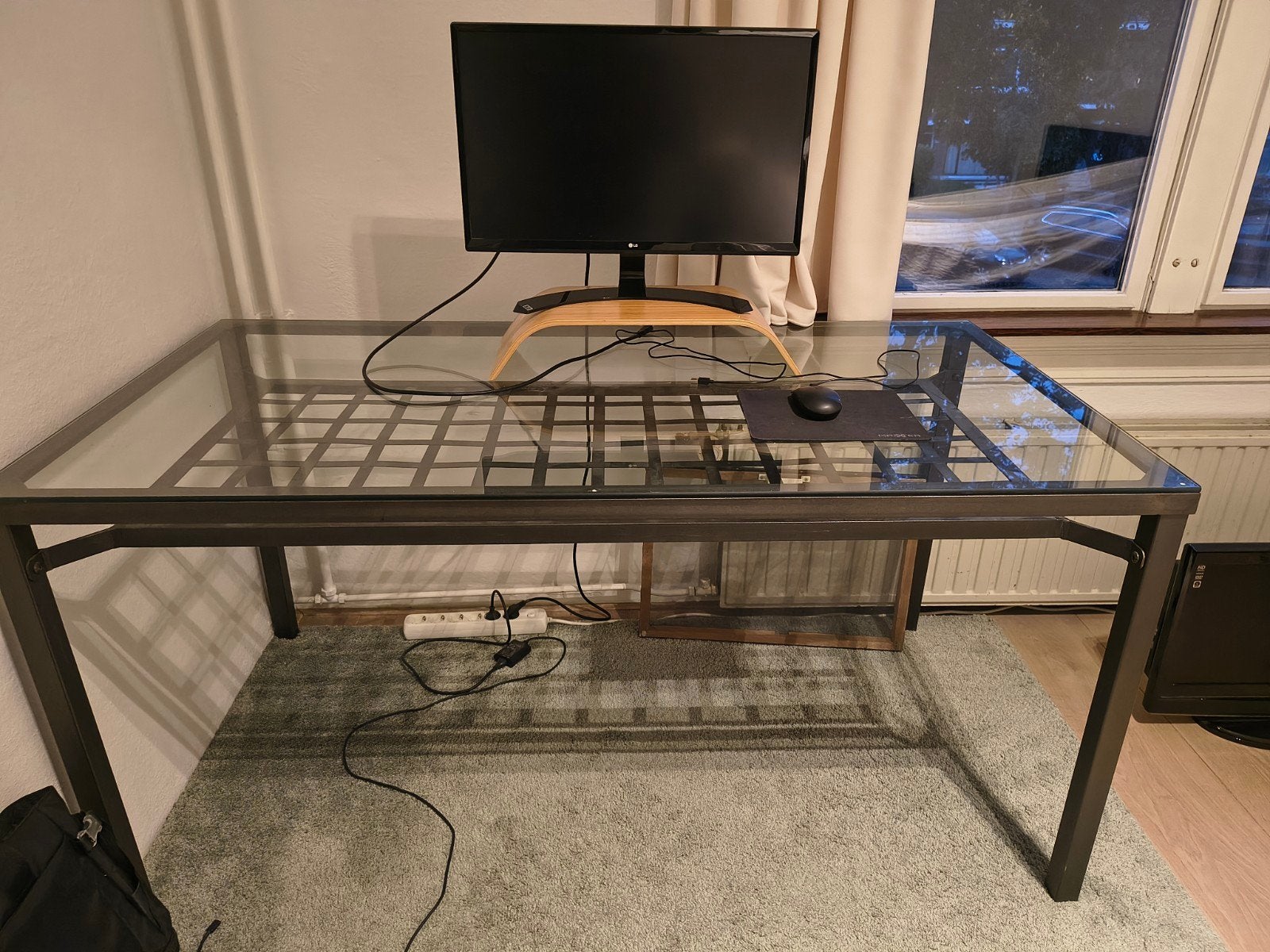 IKEA GRANAS Eettafel of Bureautafel - Glas en metaal, Huis en Inrichting, Ophalen, Gebruikt, 100 tot 150 cm, 50 tot 100 cm