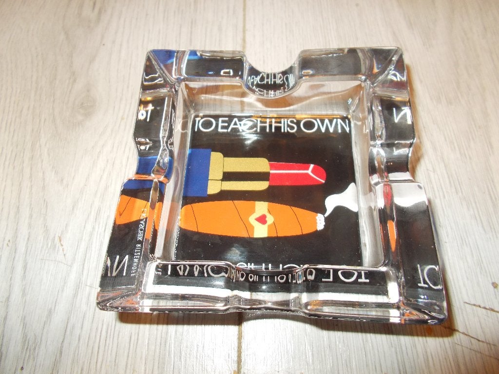 Vintage glazen asbak met 'To Each His Own' design, Verzamelen, Ophalen of Verzenden, Nieuw, Asbak