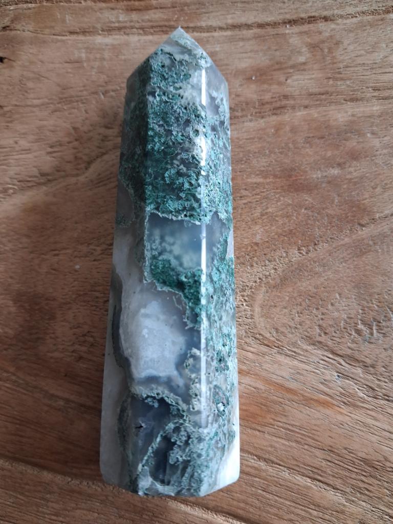 Prachtige Mosagaat Obelisk - Kristal Punt, Ophalen of Verzenden