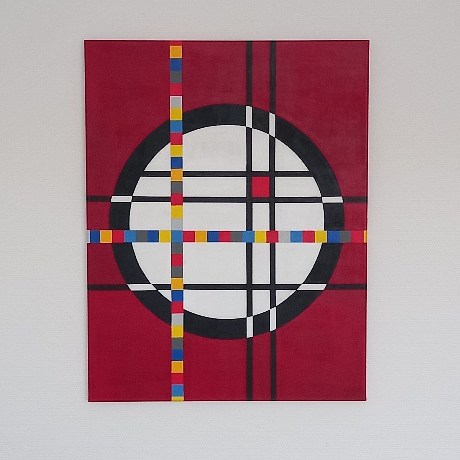 Abstract acrylverf schilderij op canvas - Mondriaan stijl, Antiek en Kunst, Ophalen of Verzenden
