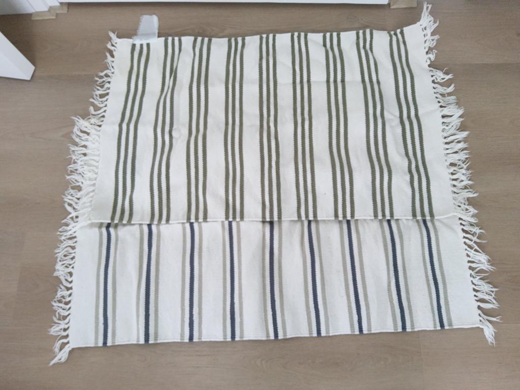 2 vintage ikea vloer kleedjes gewoven katoen creme groen, Huis en Inrichting, Ophalen of Verzenden, Groen, Rond, 50 tot 100 cm
