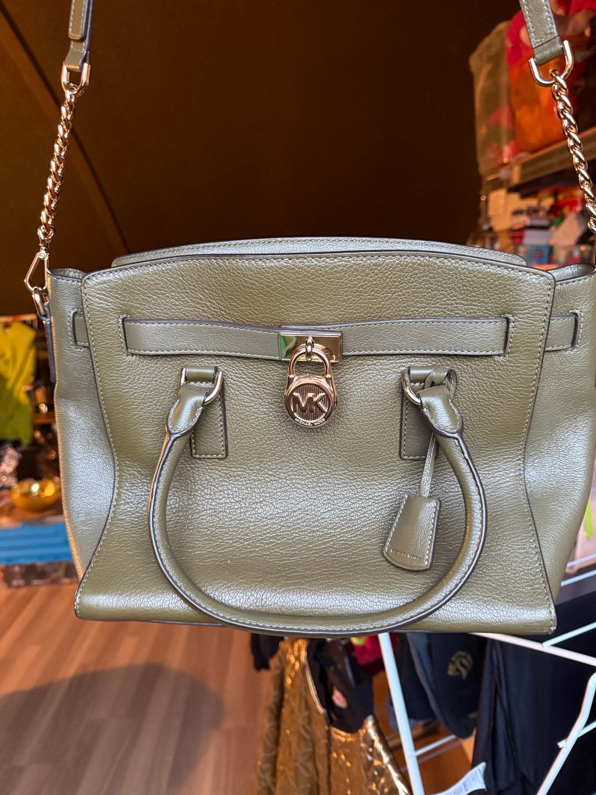 Michael Kors Hamilton Handtas Olijfgroen Leer, Ophalen of Verzenden, Zo goed als nieuw, Groen, Handtas