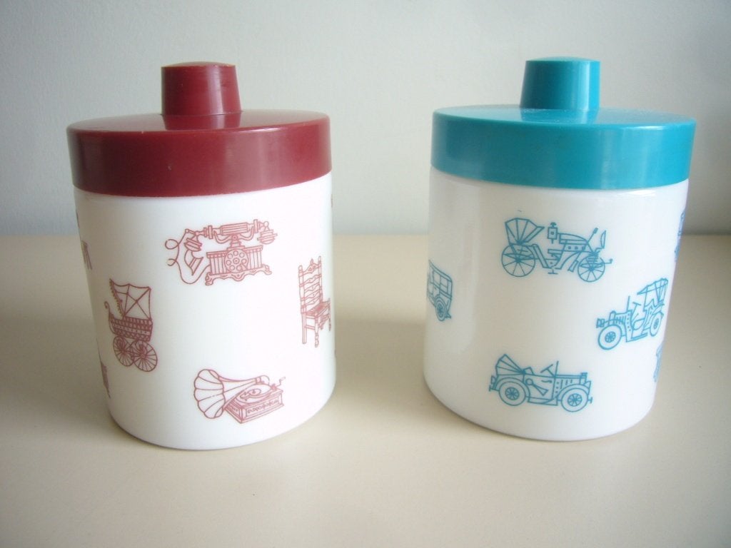 2 Opaline voorraadpotjes vintage, Ophalen of Verzenden, Huis en Inrichting