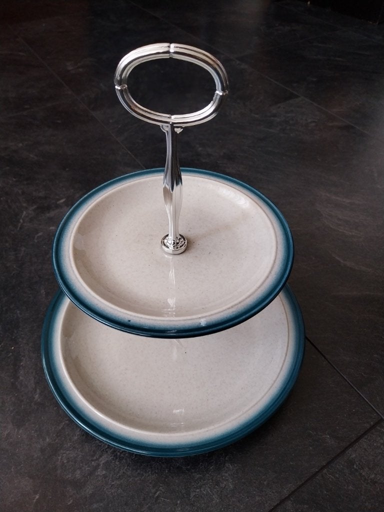 Etagère met 2 lagen - Gebruikt, Ophalen of Verzenden, Zo goed als nieuw, Porselein, Verzilverd