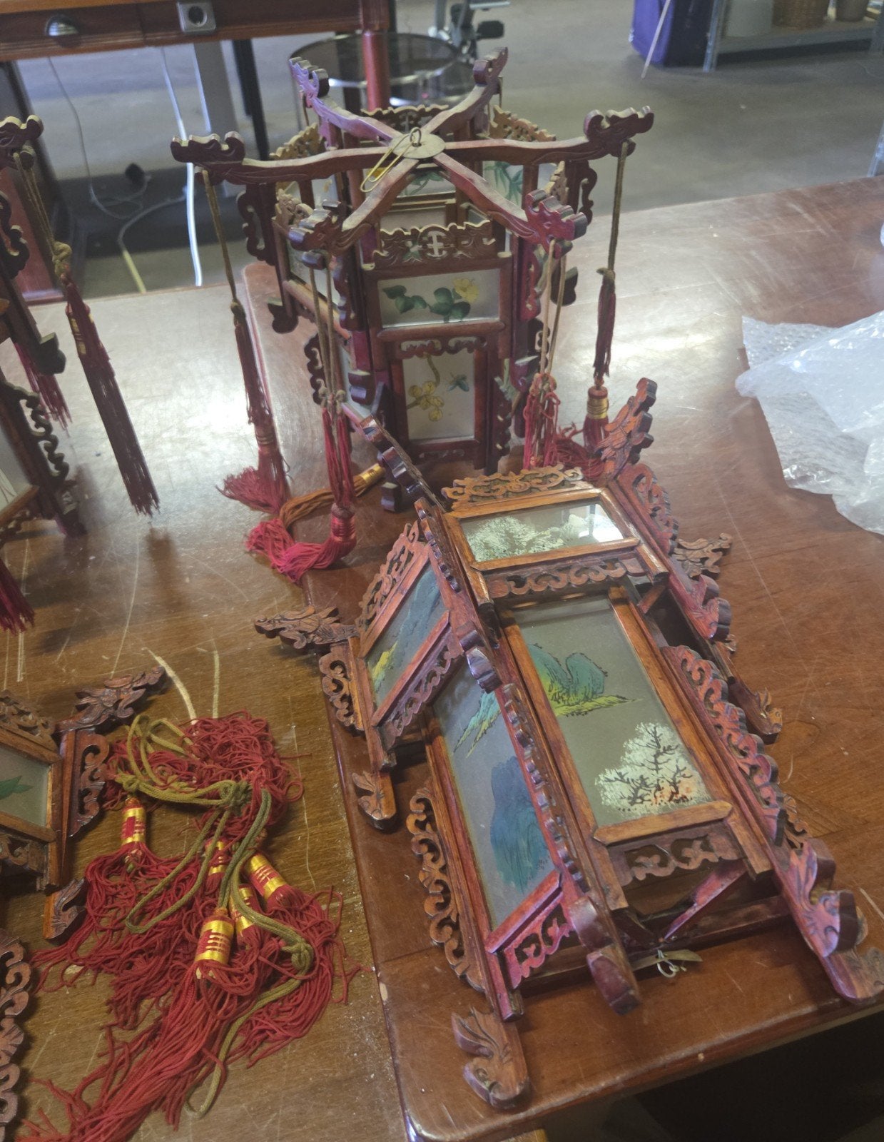 Vintage Chinese houten hanglamp wandlamp lantaarn, Ophalen