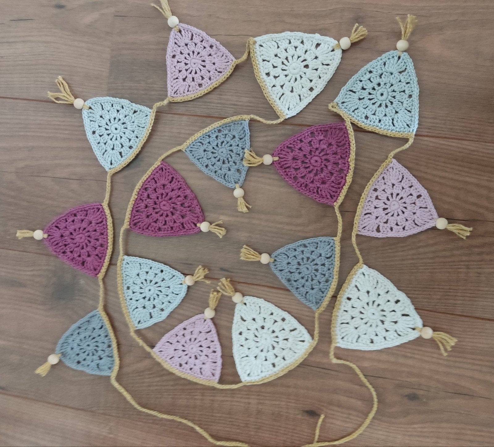 Gehaakte vlaggenlijn in pastelkleuren 2,5 m, Kinderen en Baby's, Kinderkamer | Inrichting en Decoratie, Ophalen of Verzenden, Zo goed als nieuw