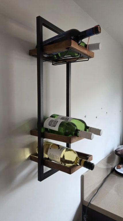 Houten/Metalen Wijnrek voor 6 Flessen met Glashouders, Ophalen, 50 – 75, 5 tot 15 flessen, Zo goed als nieuw