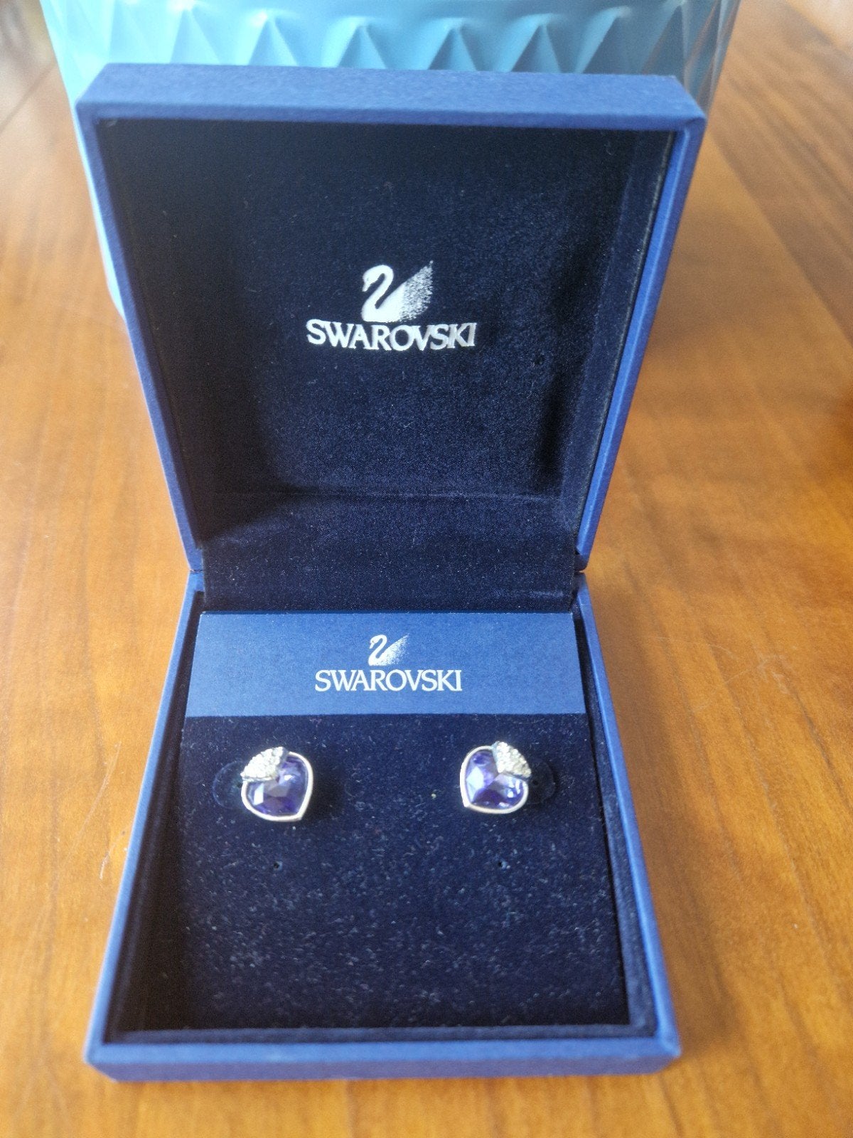 Swarovski Hartvormige Oorbellen oceanic met paarse tanzaniet, Overige materialen, Met strass, Paars, Ophalen of Verzenden