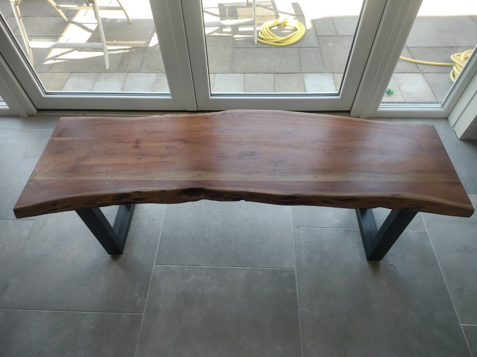 Eettafel bankje 140cm breed, zithoogte 48cm, Ophalen, Gebruikt, Hout, 125 cm of meer
