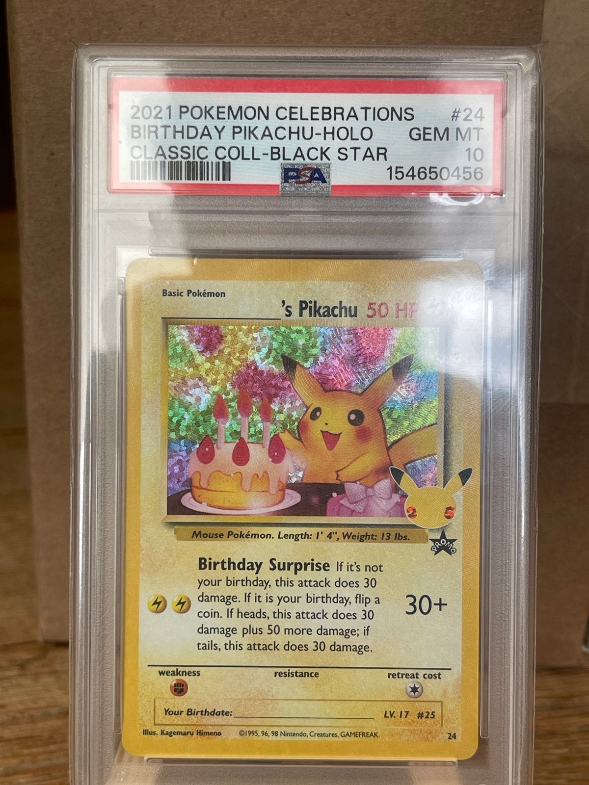PSA 10 Gem Mint 2021 Celebrations Birthday Pikachu Holo, Ophalen of Verzenden, Nieuw, Losse kaart, Foil
