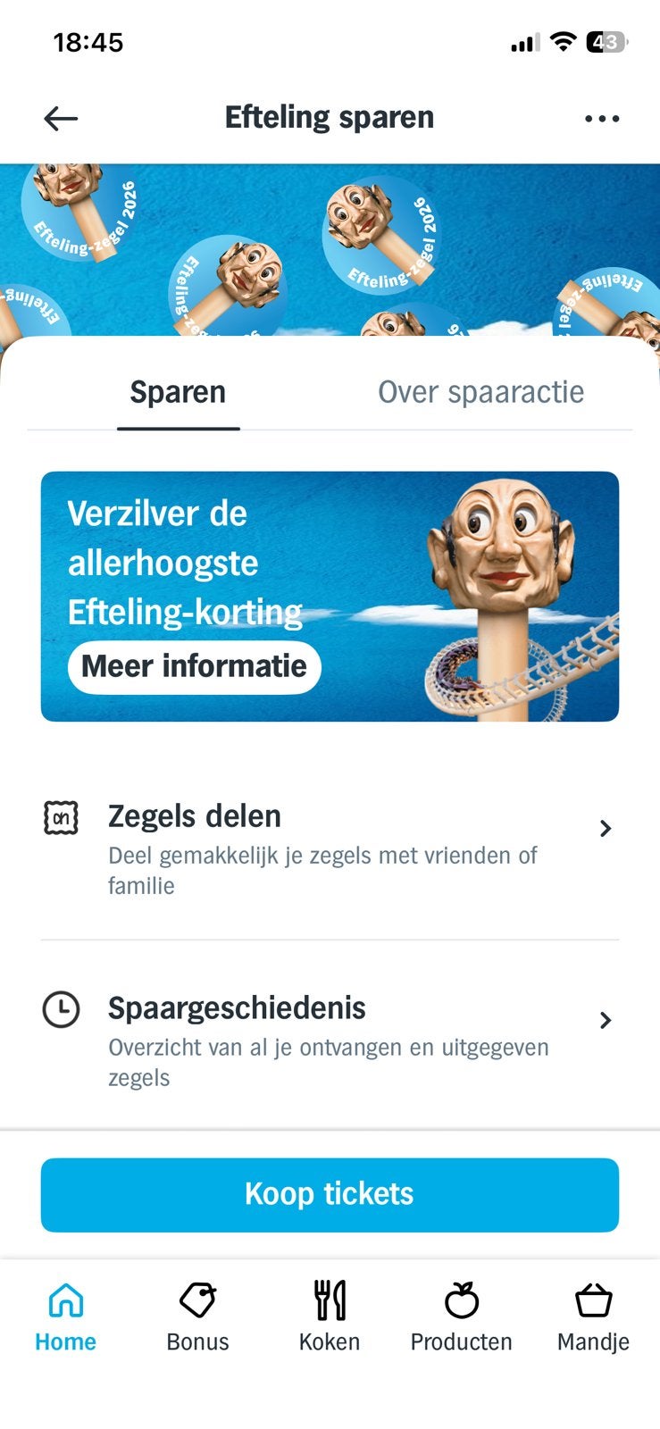 Gratis weggeven: Efteling zegels bij de AH, Tickets en Kaartjes, Drie personen of meer, Kortingskaart