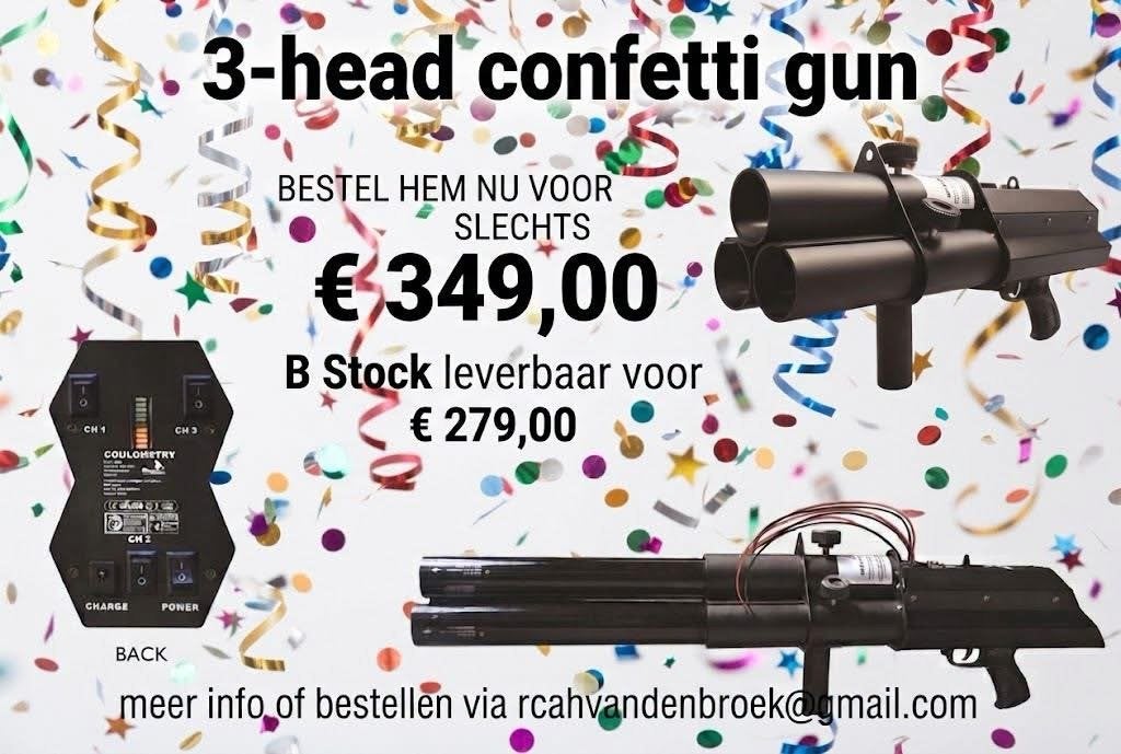 Professioneel 3-kops confetti kanon - Nieuw & B-stock, Ophalen of Verzenden, Nieuw, Feestartikel, Overige