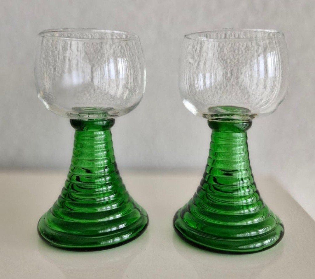 Set van 2 vintage groene Roemer wijnglazen, Ophalen of Verzenden