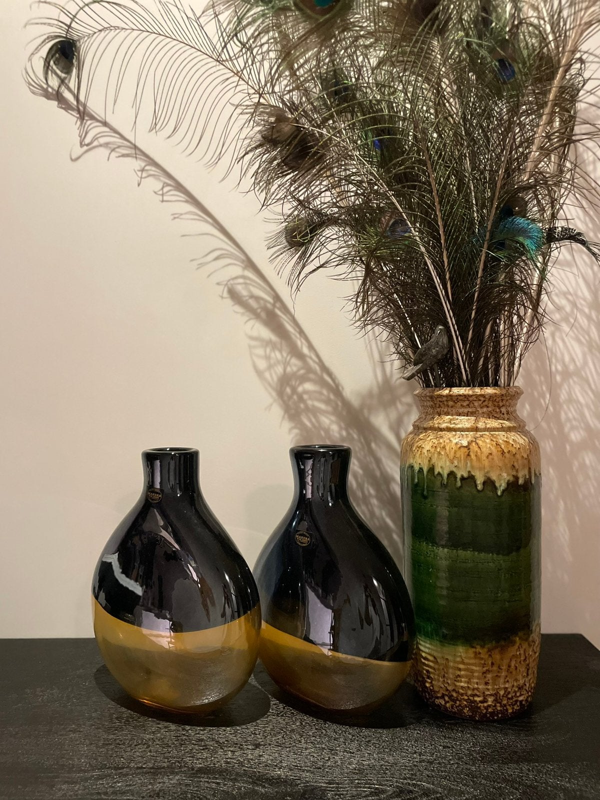 Zeldzame Makora Krosno Handgeblazen Glazen Vazen - Art Deco, Ophalen of Verzenden, Zo goed als nieuw, Goud, Glas