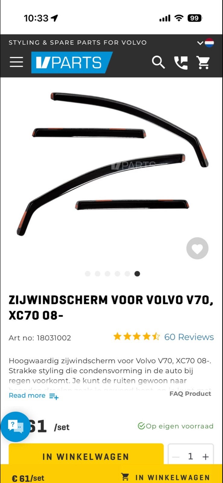 Zijwindscherm voor Volvo V70, XC70 08- (set), Vparts, ., Nieuw, Ophalen of Verzenden