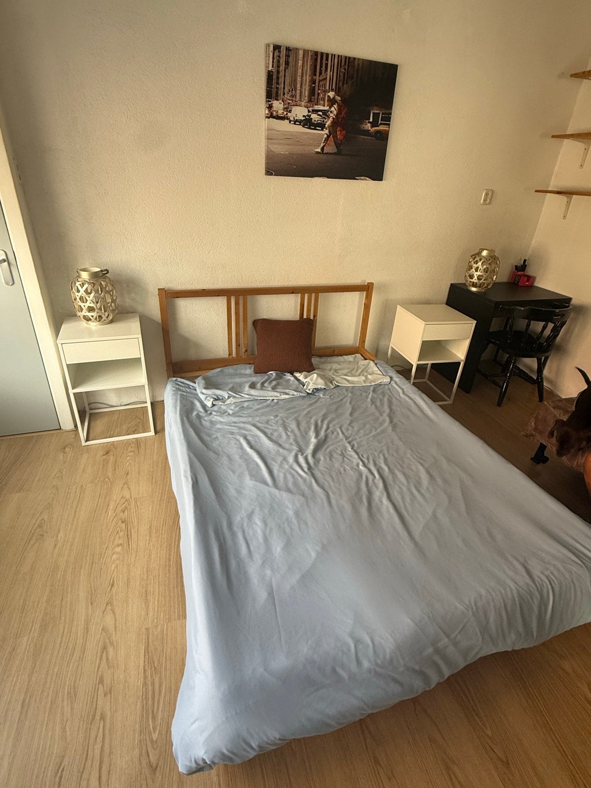 Houten tweepersoonsbed frame met lattenbodem, Ophalen, Gebruikt, Bruin, Tweepersoons