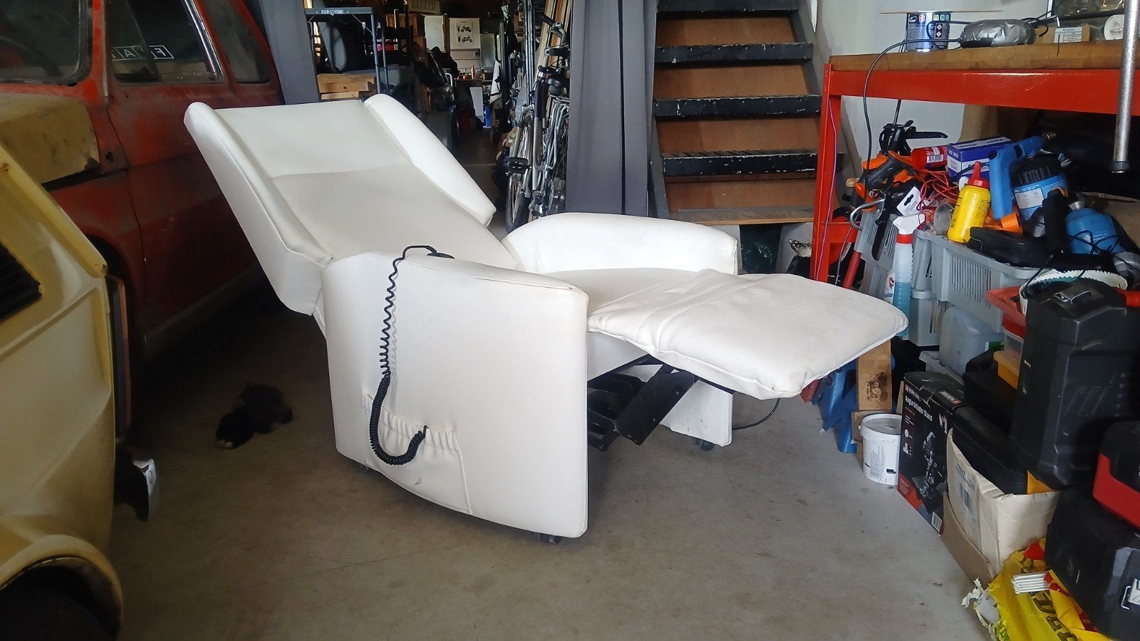 Elektrische wit leren stoel, lange mensen, xl, Ophalen of Verzenden, 75 tot 100 cm, Leer, 50 tot 75 cm