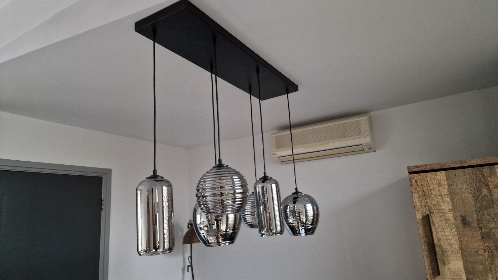 Luxe 6-lichts hanglamp – smoke glas – 100  25 cm, Ophalen, Zo goed als nieuw, Glas