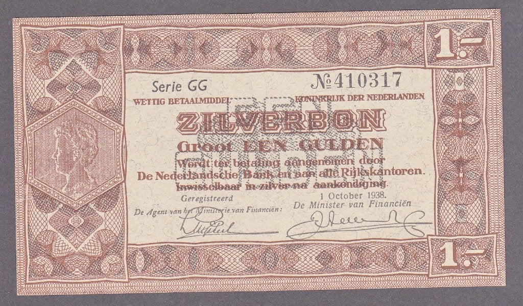 Zilverbon -1 gulden 1 October 1938 UNC TOP - P61, AV4.1b, Verzenden, 1 gulden