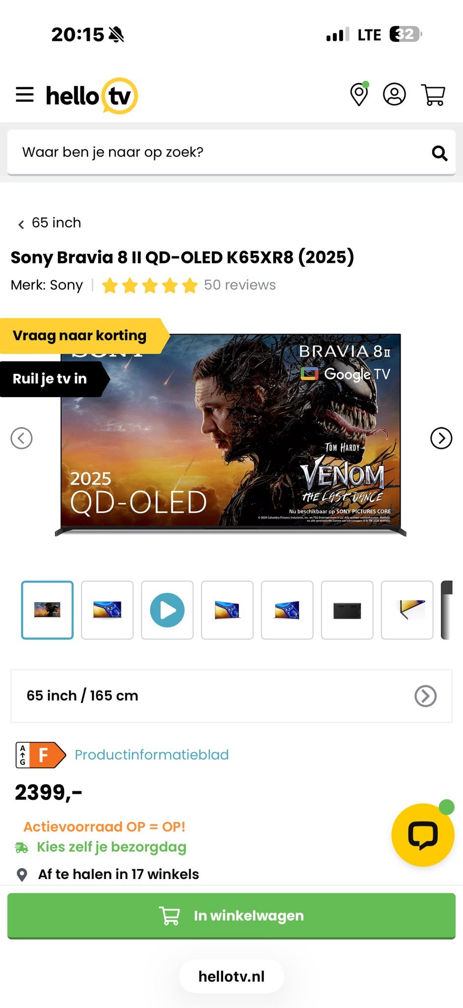 Sony Bravia 8 II QD-OLED K65XR8 (2025) 65 inch Smart TV, Ophalen, Nieuw, 4k (UHD), Smart TV