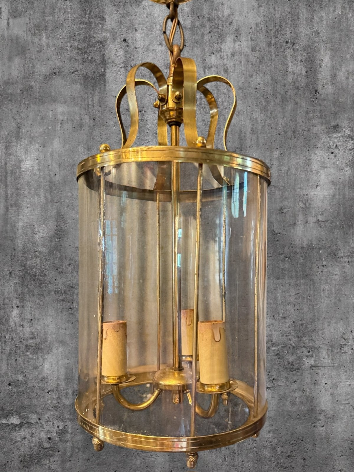 Mid Century messing lamp, Ophalen of Verzenden, Gebruikt, Glas, Antiek design vintage mid century empire