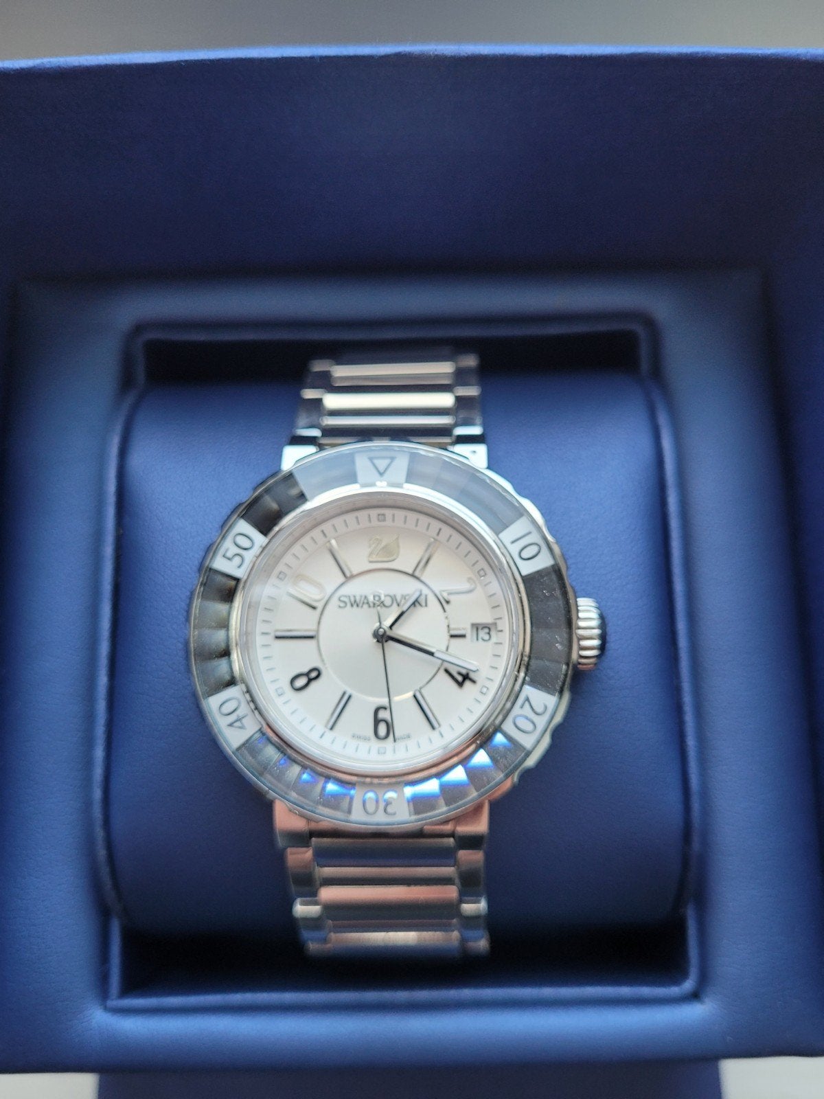 Luxe Swarovski heren horloge - Recent onderhoud, Sieraden, Tassen en Uiterlijk, Ophalen of Verzenden, Zo goed als nieuw, Leer