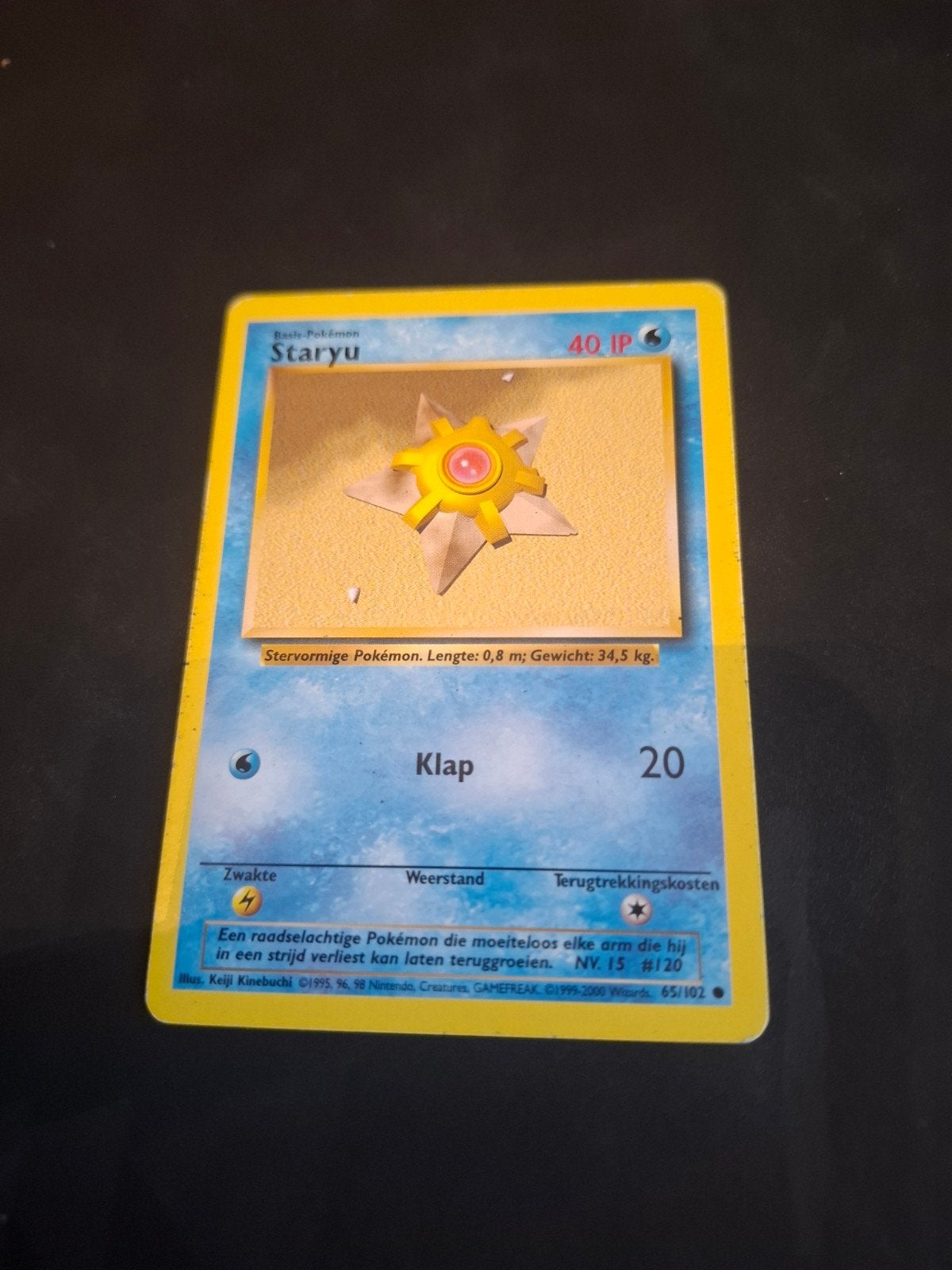 Pokémon Staryu Kaart (Basis-Pokémon, NV. 15, 65/102), Ophalen of Verzenden, Gebruikt