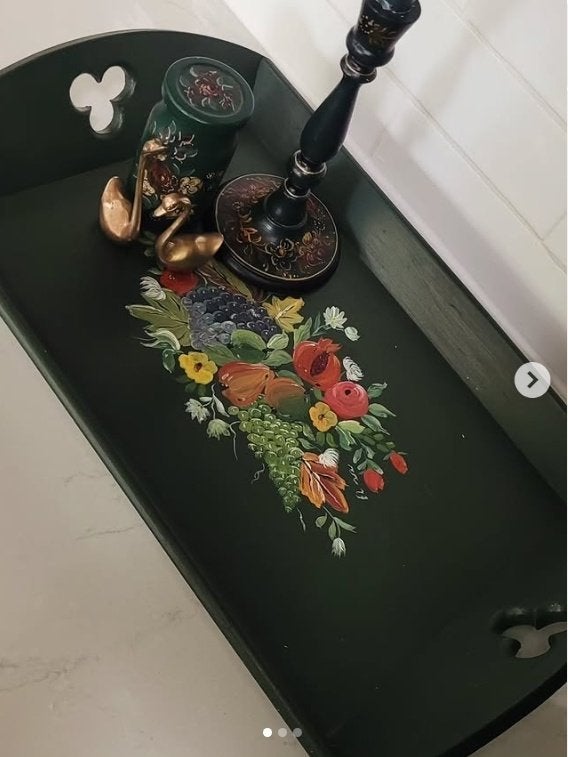 Vintage dienblad set handgeschilderd, Huis en Inrichting, Woonaccessoires | Dienbladen, Ophalen of Verzenden, Zo goed als nieuw