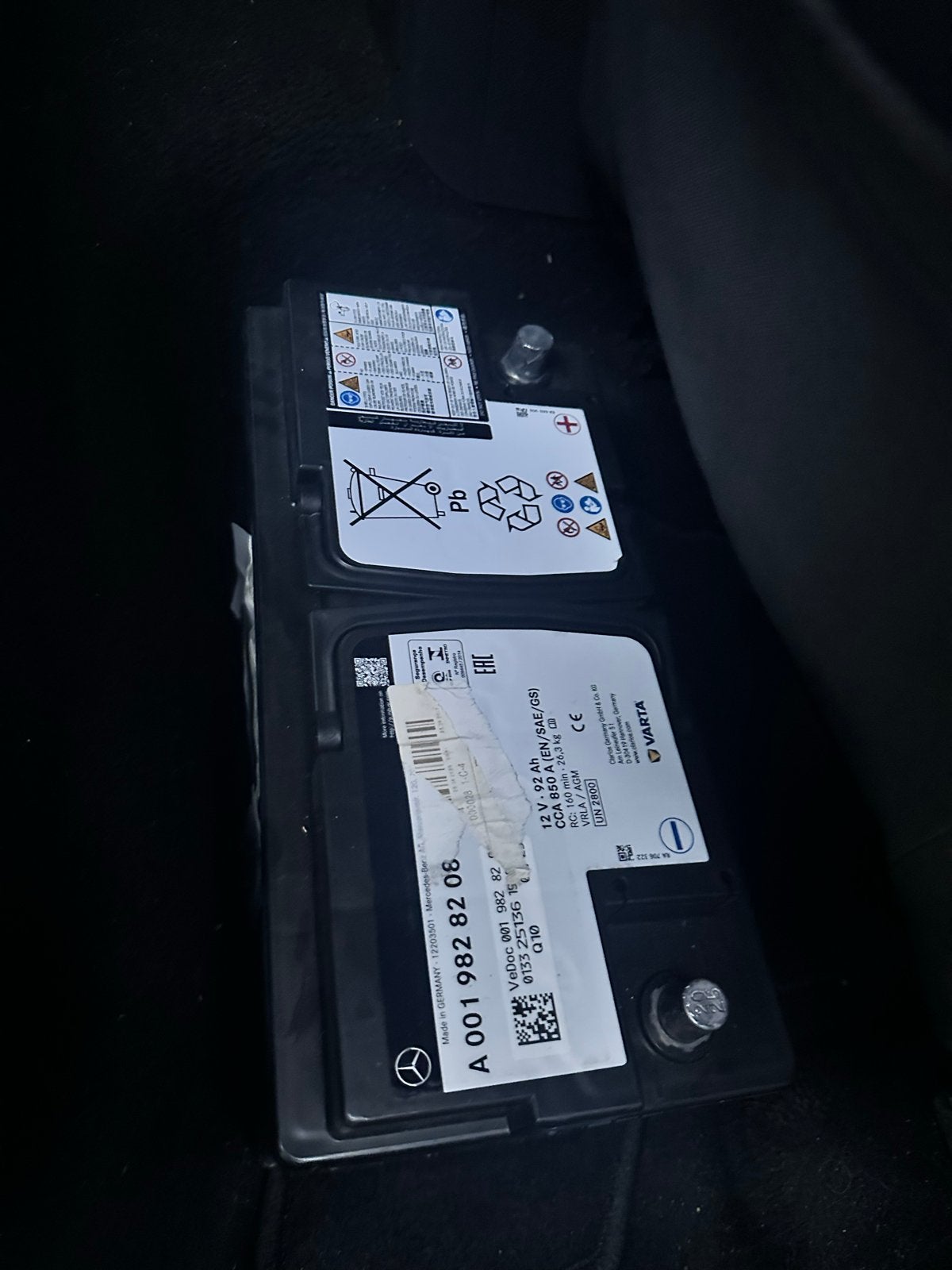 Varta Accu 12V 92Ah 850A AGM Mercedes-Benz A0019828208, Auto-onderdelen, Gebruikt, Mercedes-Benz