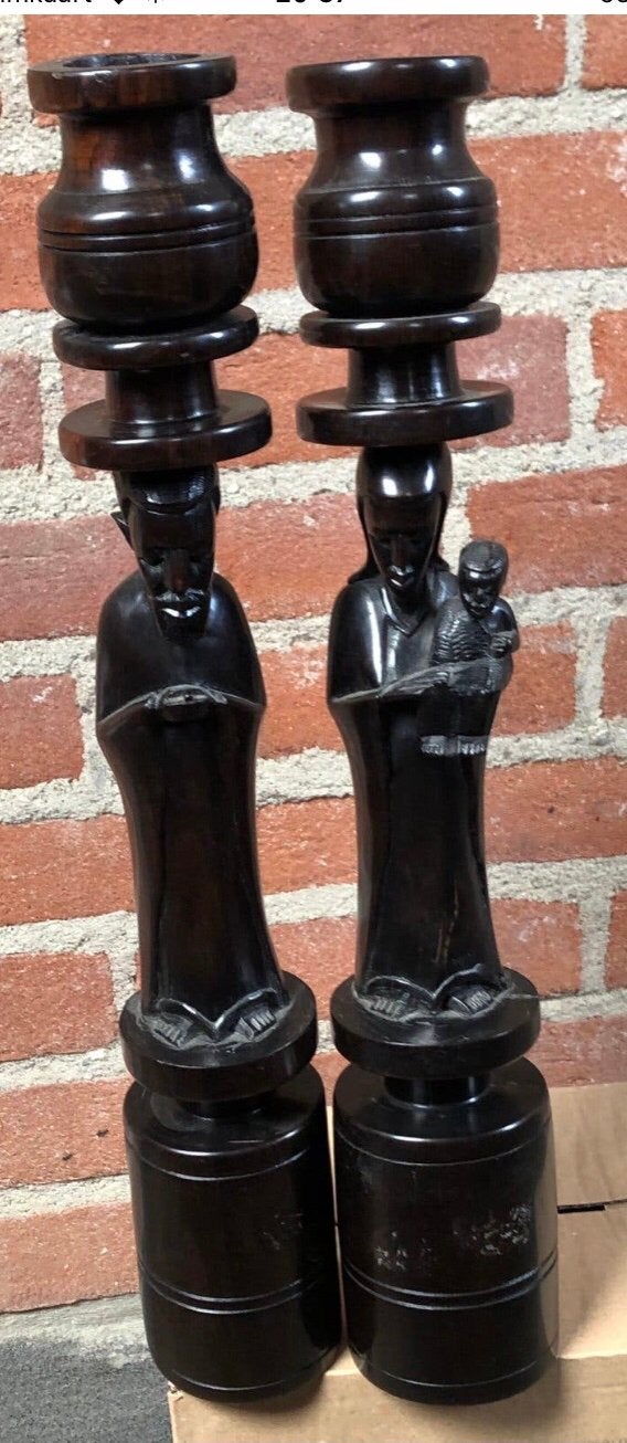 Ebbenhouten Kandelaars: Heilige Familie - 43,5 cm, Ophalen of Verzenden