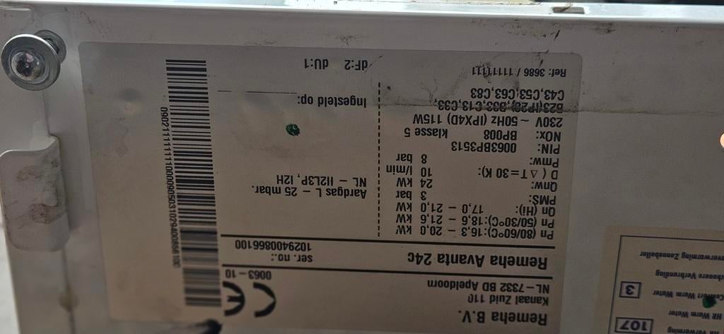 Remeha Avanta 24c CV-ketel voor onderdelen, Doe-het-zelf en Verbouw, Ophalen of Verzenden